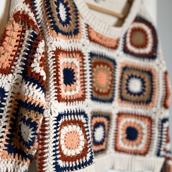 American Eagle Outfitters Patchwork Crochet Sweater - Cream, Navy, Rust - Picture 3 of 4